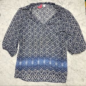 eighty sixty a pea in the pod Maternity 3/4 Sleeve Navy Blue Print Blouse